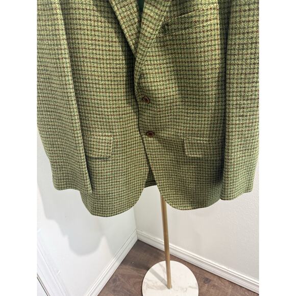 Botany 500 Blazer Bledsoe’s Mens’s Shop Green Houndstooth Wool 41 Regular Vtg - Picture 2 of 8